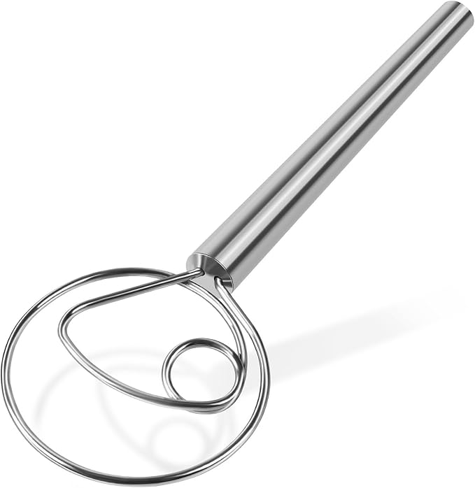 Danish Dough Whisk Stainless Steel Wooden Handle for Sourdough Bread Pizza and Pastry Making by YIGEDA