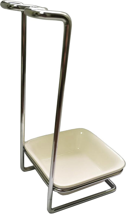 Steel Upright Ladle Holder Square White Ceramic Bowl Spoon Rest Rack Cooking Utensil Holder