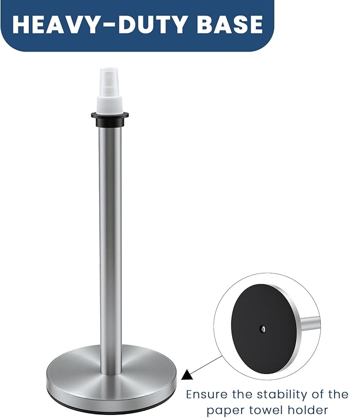 2 in 1 Paper Towel Holder with Spray Bottle, Countertop Paper Towel Holder with Weighted Base, Stainless Steel Paper Towel Roll Holder Black for Kitchen, Bathroom (Silver)
