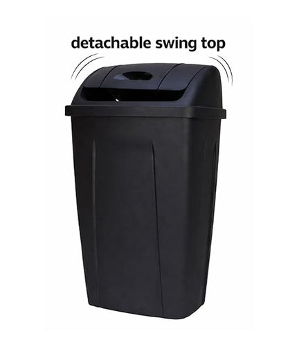 13 Gallon Kitchen Trash Can, Black Swing Top Garbage Bin, Durable Plastic Waste Bin for Home Bathroom Office Bedroom Use