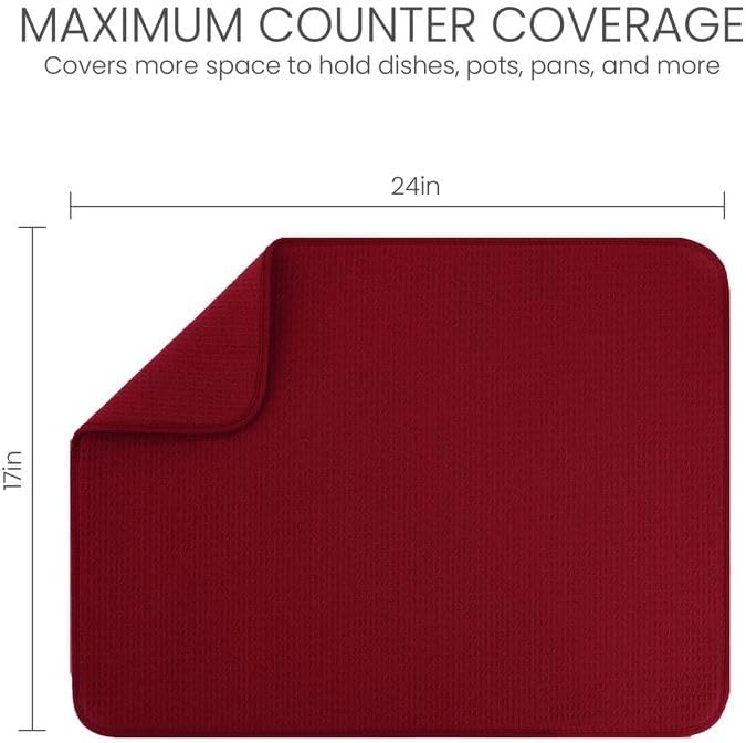 Bellemain XL Dish Mat 24" x 17" ( LARGEST MAT ) Microfiber Dish Drying Mat , Super absorbent ( Red ) - Image 2