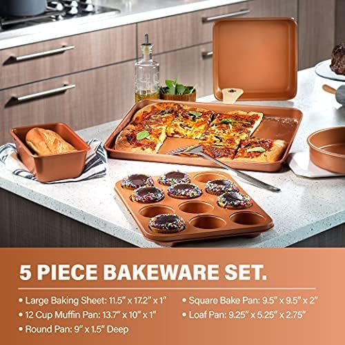 Gotham Steel Hammered 15 Pc Ceramic Cookware Set Nonstick, Induction Pots and Pans Set Non Stick with Bakeware Set & Steamer for Cooking, Non Toxic PFOA PFOS Free, Oven & Dishwasher Safe - Copper - Image 4