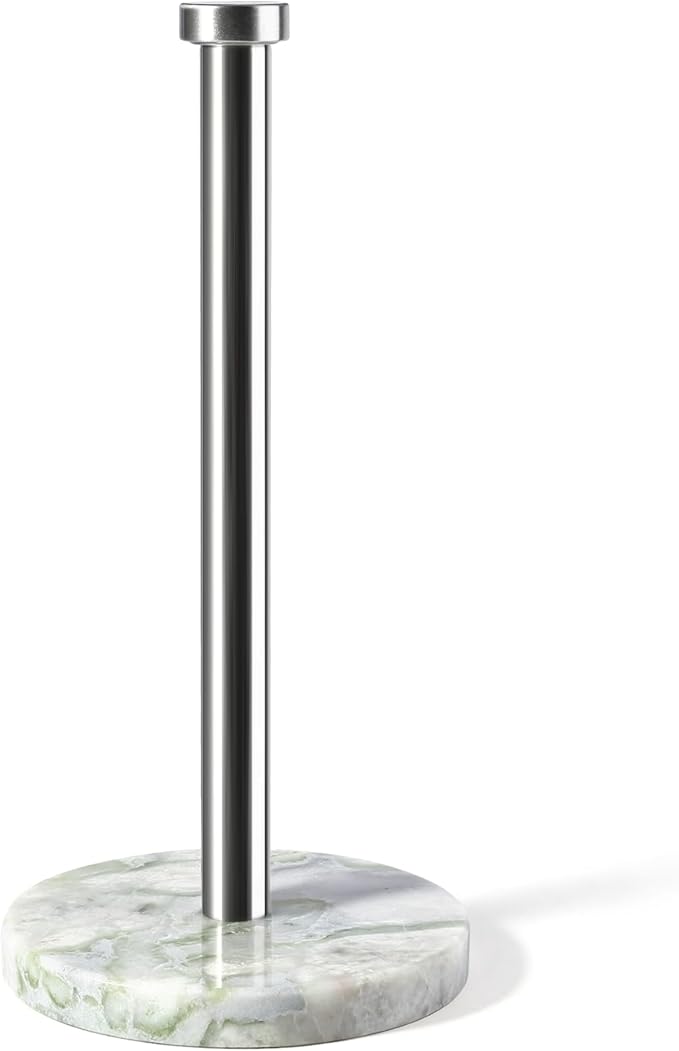 Koville African Marble Paper Towel Holder Countertop, 6" Stone Base Gold Rod Paper Towel Holder Stand for Kitchen Storage, for Standard or Jumbo-Sized Rolls by Koville