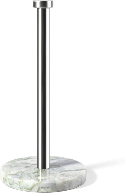 Koville African Marble Paper Towel Holder Countertop, 6" Stone Base Gold Rod Paper Towel Holder Stand for Kitchen Storage, for Standard or Jumbo-Sized Rolls by Koville