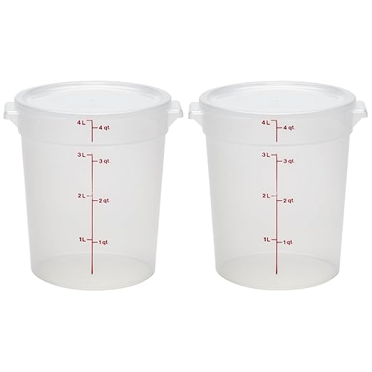 Cambro Food Storage Containers with Lids (BPA-Free) - 4 Quart - Food Grade Buckets with Lids (2 Pack) - For Dough Proofing and Brining (Translucent) by CambroManufacturing