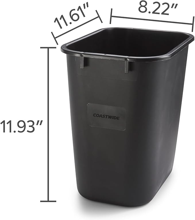 COASTWIDE Professional™ Indoor Trash Can Without Lid, Black Soft Molded Plastic, 3.5 Gallon, 2/Pack