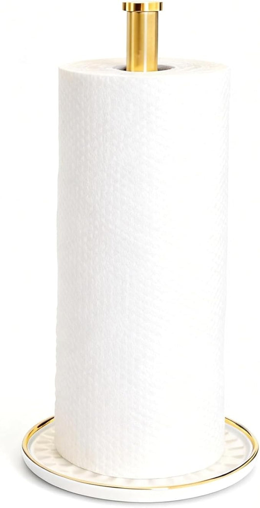 Paper Towel Holder Countertop,Kitchen Paper Towels Holder with Weighted Ceramic Base, Golden Paper Towel Holders for Standard and Large Size Rolls by Unknown