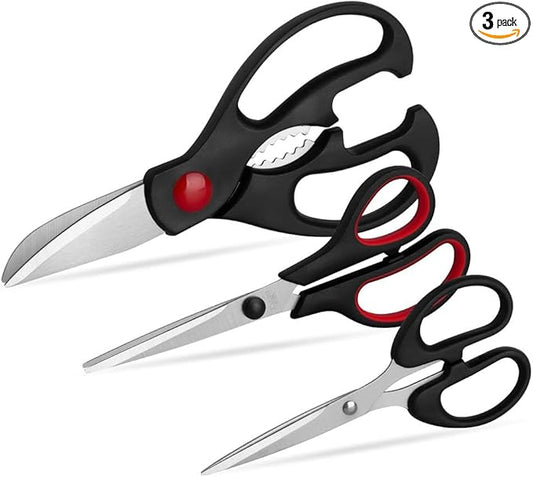 Kitchen Shears Set - QtoiKce Kitchen Scissors 3 Pack All Purpose Poultry Shears,Stainless Steel Sharp Utility Cooking Scissors for Home by QtoiKce