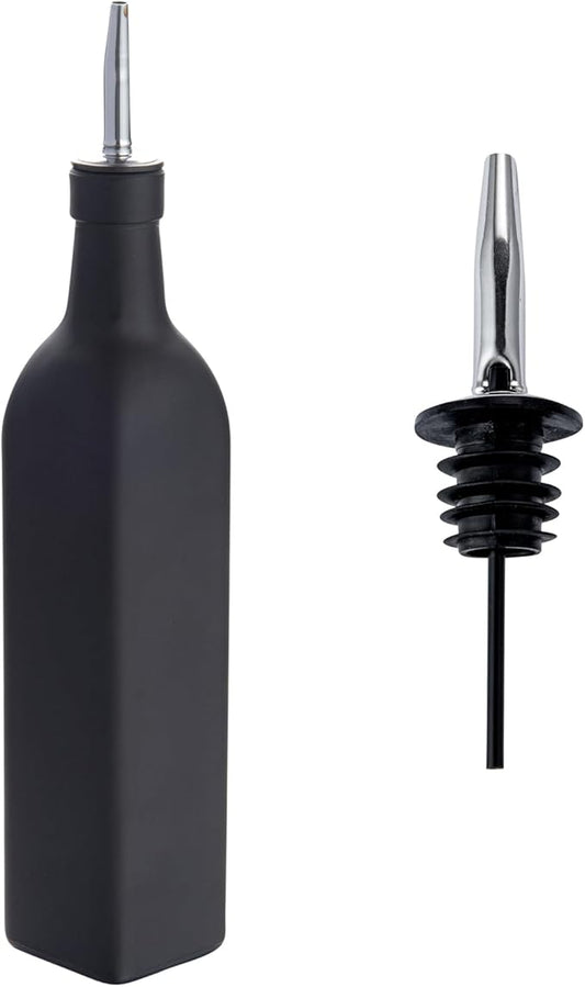 Restaurantware RW Base 16.9 Ounce Olive Oil Dispenser 1 Kitchen Oil Dispenser Bottle - With Stainless Steel Pourer Non-Leaking Black Glass Olive Oil Pourer For Cooking Or Salad Dressings