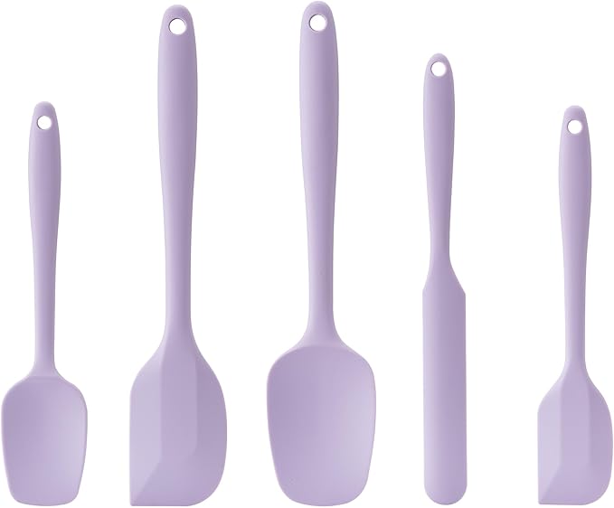 Silicone Spatula Set, 5 Piece Food Grade Rubber Spatulas for Baking, Cooking, and Mixing High Heat Resistant Non Stick Dishwasher Safe BPA-Free (Lavender) by Hoewina