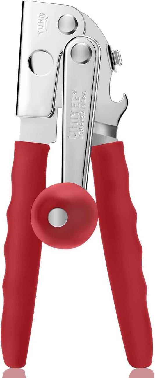 Commercial Can Opener, UHIYEE Hand Crank Can Opener Manual Heavy Duty with Comfortable Extra-long Handles, Oversized Knob, Large Handheld Can Open Easy for Big Cans, Red by UHIYEE