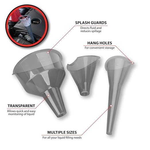 Performance Tool W4053 Clear View Easy-Fill Funnel Set (3 Pieces) - Versatile Liquid Filling Solutions