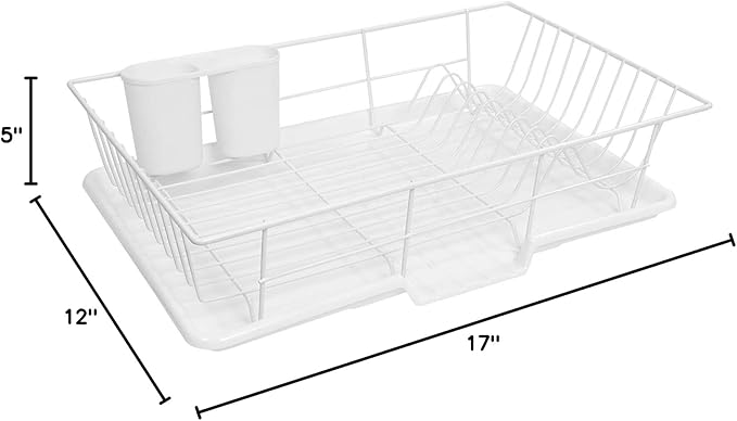 Sweet Home Collection Space-Saving 3-Piece Dish Drainer Rack Set: Efficient Kitchen Organizer for Quick Drying and Storage - Includes Cutlery Holder and Drainboard - Maximize Countertop Space, White - Image 2