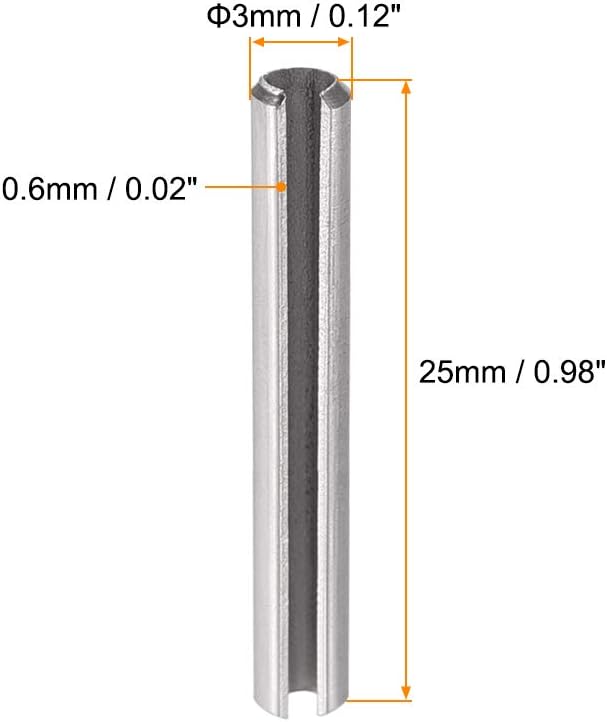 uxcell Slotted Spring Pin - M3 x 25mm 304 Stainless Steel Split Spring Roll Dowel Pins Plain Finish 20Pcs