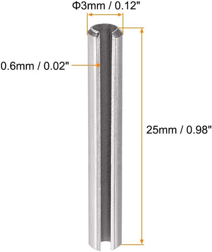 uxcell Slotted Spring Pin - M3 x 25mm 304 Stainless Steel Split Spring Roll Dowel Pins Plain Finish 20Pcs