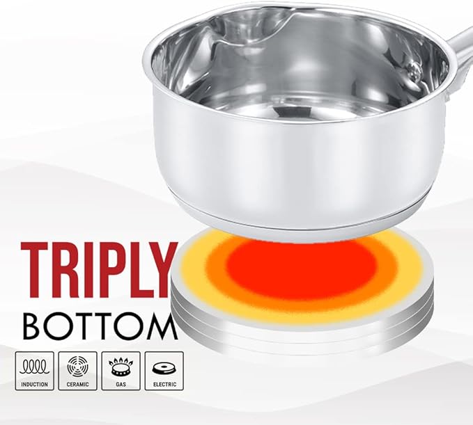 Concord 1 Quart Stainless Steel Saucepan with SIMPLE POUR Vented Glass Lid. Features Dual Pouring Spouts and Volume Marking. Perfect for making Sauces, Jam, Ramen, and more