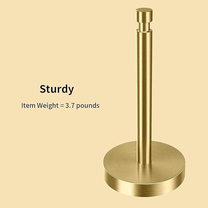 YUMORE Paper Towel Holder Countertop, Paper Towel Holder with Weighted Base Non Slip, Standing Paper Towel Roll Holder for Kitchen Bathroom, Stainles Steel (Gold) - Image 3