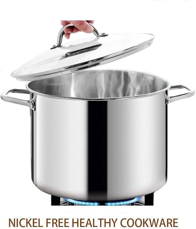 HOMICHEF 12 Quart LARGE Stock Pot with Glass Lid - NICKEL FREE Stainless Steel Healthy Cookware Stockpots with Lids 12 Quart - Mirror Polished Induction Pot - Commercial Grade Soup Cooking Pot - Image 3