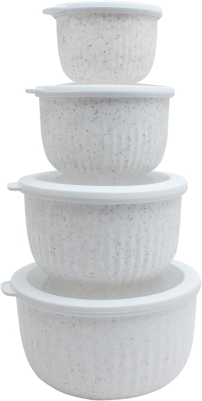 COOK WITH COLOR Prep Bowls with Lids- Wide and Deep Nesting Plastic Small Mixing Bowl Set with Lids, 8 Piece Set - Deep Bowls, Speckled White by CookwithColor