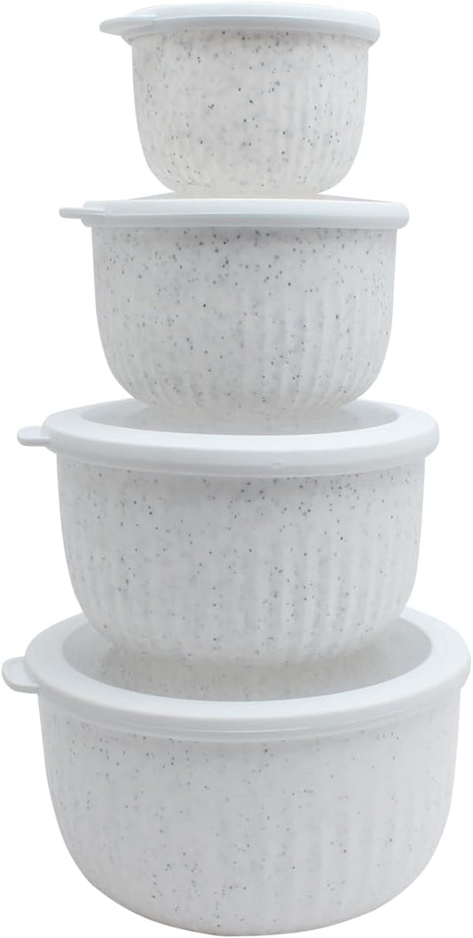 COOK WITH COLOR Prep Bowls with Lids- Wide and Deep Nesting Plastic Small Mixing Bowl Set with Lids, 8 Piece Set - Deep Bowls, Speckled White by CookwithColor