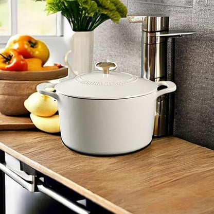 MARTHA STEWART Gatwick 7-Quart Enamel Cast Iron Dutch Oven – Linen White With Gold – Heavy-Duty Dutch Oven for Slow Cooking, Braising & Baking - Image 5