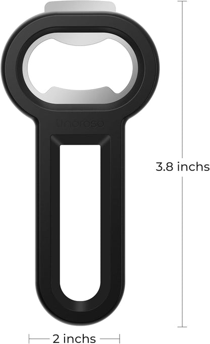 Linoroso Magnetic Bottle Opener Pop Can Opener for Refrigerator, Beer Bottle Opener and Soda Can Opener with Cap Catcher, Portable Beer Opener for Bartender, Home, Restaurant, Bar Tools, 4 Pack, Black