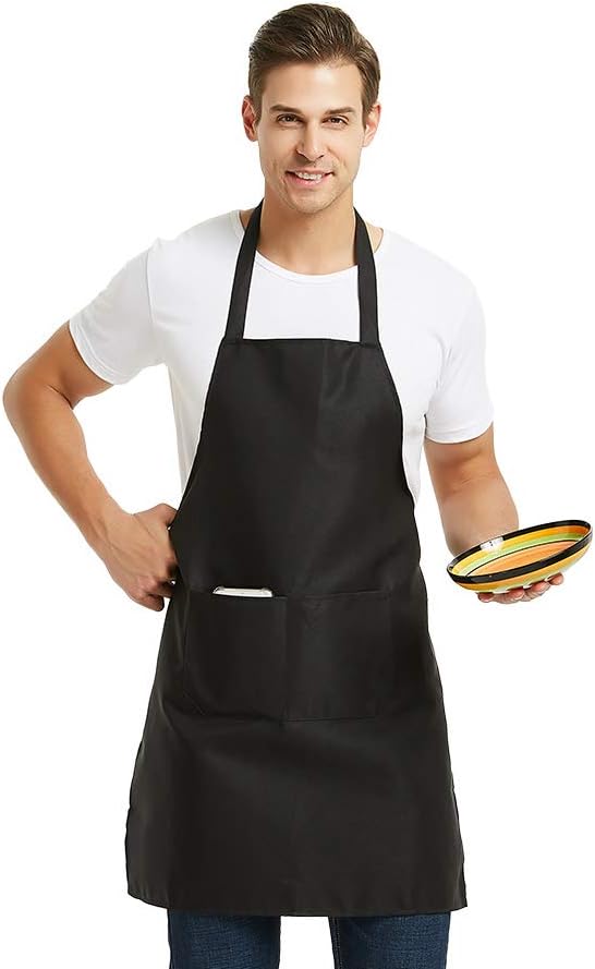 DUSKCOVE 8 Pack Bib Aprons Bulk - Unisex Yellow Commercial Apron with 2 Pockets for Kitchen Crafting BBQ Drawing Cooking - Image 7