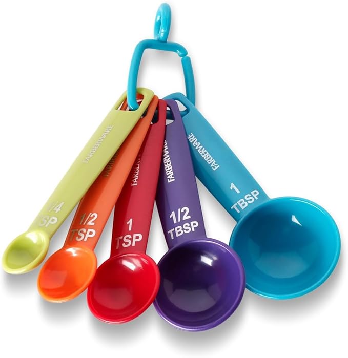 Farberware Set of 5 Measuring Spoons, Perfect for Measuring Both Wet and Dry Indgredients, Includes Detachable Ring for Optimal Storage and Organization, Dishwasher Safe, Assorted by Farberware