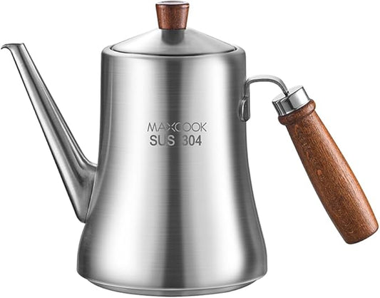18/8 Stainless Steel Olive Oil Dispenser 1000ml/33.8oz Drip-Free Pouring Oil Pot Storage Container Wooden Handle