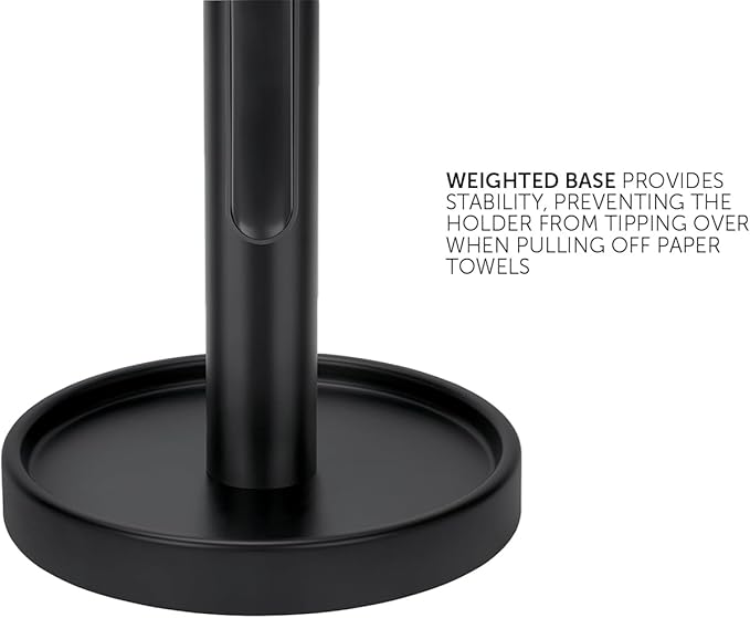 Ivilon Countertop Paper Towel Holder - Weighted Heavy Duty Steel Stand with Non-Slip Base for a Steady One-Handed One Sheet Tear - Fits All Rolls - Black - Image 4