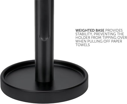 Ivilon Countertop Paper Towel Holder - Weighted Heavy Duty Steel Stand with Non-Slip Base for a Steady One-Handed One Sheet Tear - Fits All Rolls - Black - Image 4