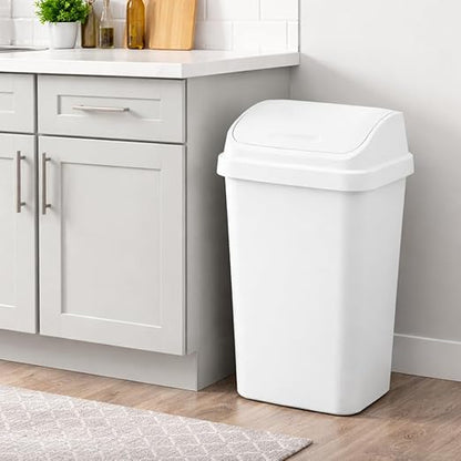 SKYREN Kitchen Trash Can 13.1 Gallon Plastic Garbage Bin with Swing Top Lid, Large Wastebasket for Home, Office, Bathroom, Bedroom, White - Image 2