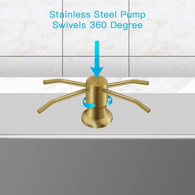 OHiHi Dish Soap Dispenser for Kitchen Sink, Countertop Sink Soap Dispenser Water Pump with 47” No-Spill Extension Tube Kit Design for Kitchen Bathroom, Easy to Press, No More Refills （Golden） - Image 2