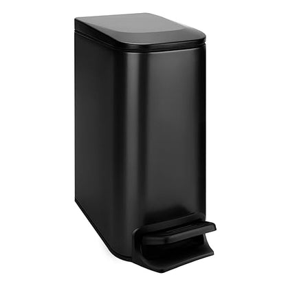 TIPGO Slim Bathroom Trash Can with Lid Soft Close, Step Pedal, 6 Liter / 1.6 Gallon Stainless Steel Trash Bin, Small Garbage Cans for Bedroom, Office, Kitchen (Matte Black) by TIPGO