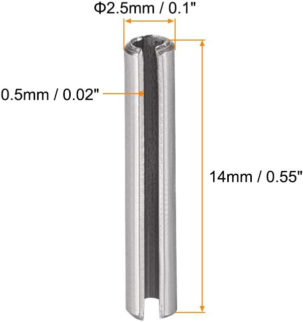 uxcell Slotted Spring Pin - M2.5 x 14mm 304 Stainless Steel Split Spring Roll Dowel Pins Plain Finish 20Pcs