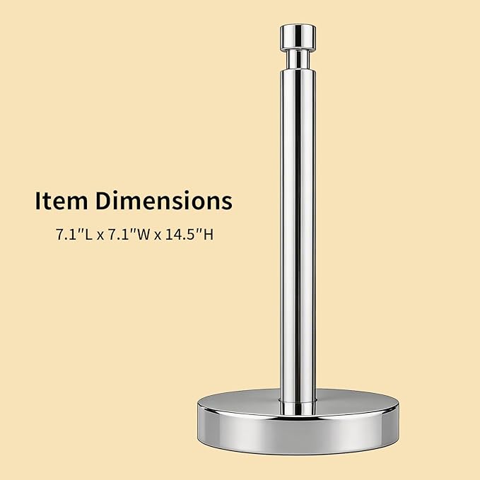 YUMORE Paper Towel Holder Countertop, Paper Towel Holder with Weighted Base Non Slip, Standing Paper Towel Roll Holder for Kitchen Bathroom, Stainles Steel (Chrome) - Image 7