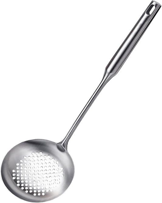 Slotted Spoon, Stainless Steel Strainer Metal Skimmer Spoon for Cooking, Long Handle Food Strainer, Kitchen Utensil Large Fryer Scoop with Holes for Draining Stirring Serving Frying