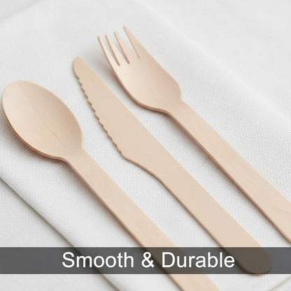 100% Compostable Cutlery Set - 150 Pieces Wooden Compostable Utensils [50 Forks, Knives, Spoons] - Disposable Wooden Cutlery, Eco Friendly Forks & Spoons Set Party Utensils - Image 2