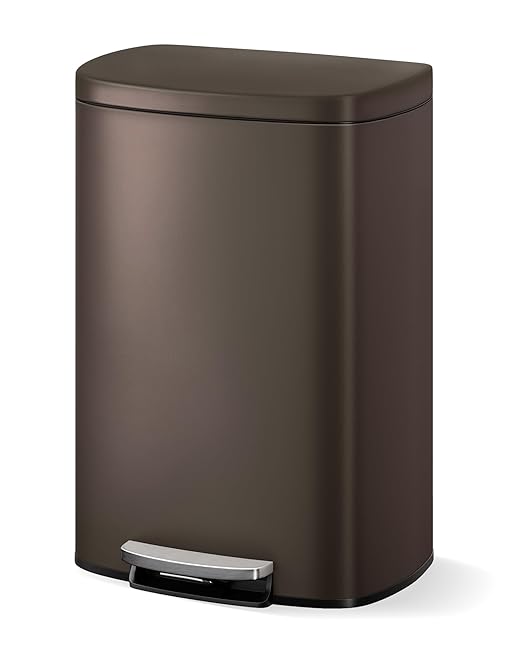 GarveeHome Stainless Steel Kitchen Trash Can, 13 Gal / 50 L Step-On Garbage Bin with Soft Close Lid, Large Rustproof Metal Trash Can for Kitchen, Brown by GarveeHome