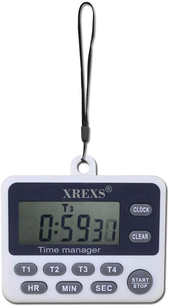 XREXS 4-Channel Digital Kitchen Timer Clock with Large LCD Display, 4 Groups Simultaneous Timing Countdown Up Pocket Timer, Magnetic Attachable (Battery Included) - Image 7