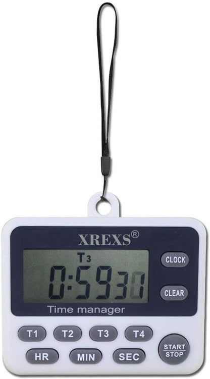 XREXS 4-Channel Digital Kitchen Timer Clock with Large LCD Display, 4 Groups Simultaneous Timing Countdown Up Pocket Timer, Magnetic Attachable (Battery Included) - Image 7