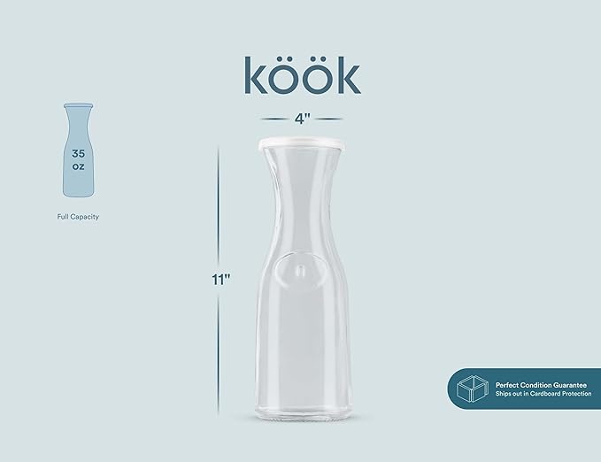 KooK Glass Carafe, Mimosa Bar Supplies, Carafe Pitchers with Lid, Set of 3, Glass Water Pitcher, Drink Dispensers for Parties, Tea, Wine, and Juice, Plastic Lids, Dishwasher Safe, 35 oz - Image 7
