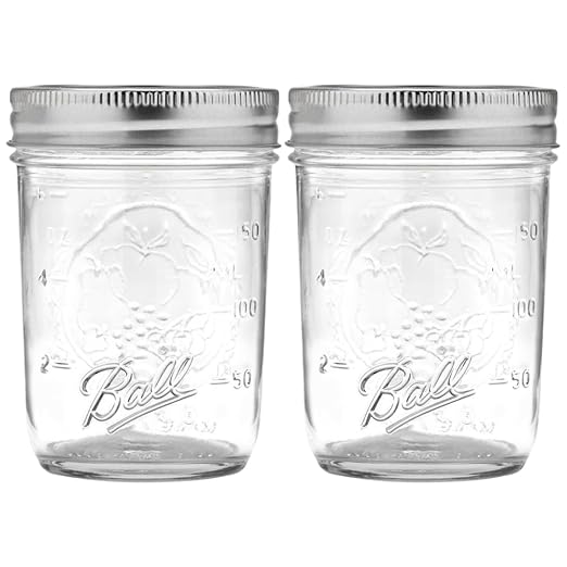 Ball Regular Mouth Mason Jars with Lids & Bands, Half Pint, 8-oz (2-Pack) by BallJar