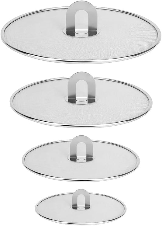 4 Pack Stainless Steel Grease Splatter Screen Set - 13"/11.4"/10"/8.2" Frying Pan Splatter Guard with Fold-Flat Knob, Kitchen Oil Splatter Shield for Safe Cooking by JBESUHI