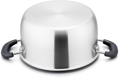 P&P CHEF 4 Qt Stockpot with Lid, Stainless Steel Cooking Stock Pot for Soup, Heat-Proof Double Handles with Visible Lid, Dishwasher Safe & Healthy, 1-Ply Metal
