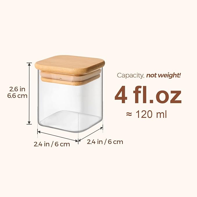 ComSaf 12Pcs Spice Jars with Labels, Glass Jar with Bamboo Lid, 4oz Airtight Square Spice Containers with Black Lables, Empty Seasoning Jars for Spice, Salt, Pepper, Sugar - Image 5