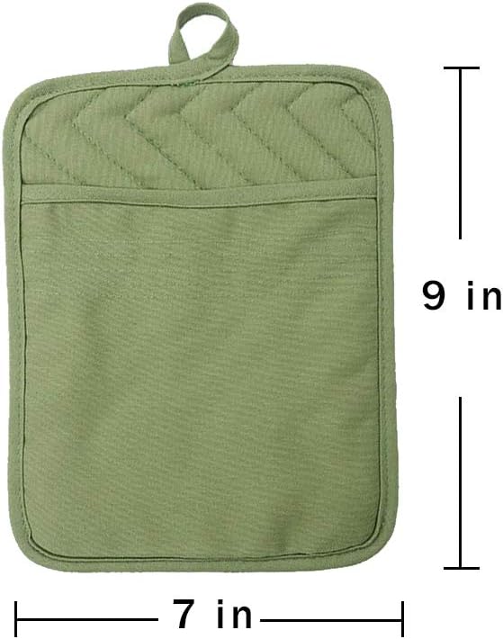 Anyi Heat Resistant Pot Holders, Cotton Hot Pads for Counter & Table, Green with Pocket - Image 5