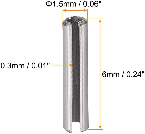 uxcell Slotted Spring Pin - M1.5 x 6mm 304 Stainless Steel Split Spring Roll Dowel Pins Plain Finish 20Pcs