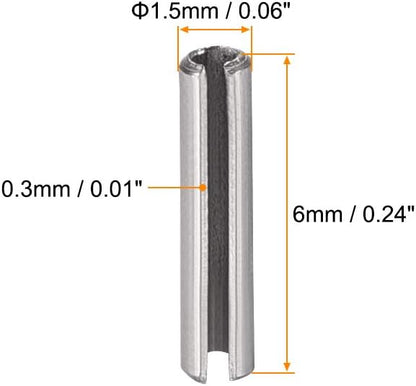 uxcell Slotted Spring Pin - M1.5 x 6mm 304 Stainless Steel Split Spring Roll Dowel Pins Plain Finish 20Pcs