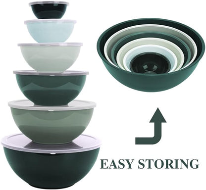 BoxedHome BPA Free Plastic Round Mixing Bowl with Lids, 12 Pack Nesting Bowls with Lids Set, Microwave and Dishwasher Safe Prep & Serving Bowls Great for Mixing, Baking, Serving (Green, 12pcs) - Image 7